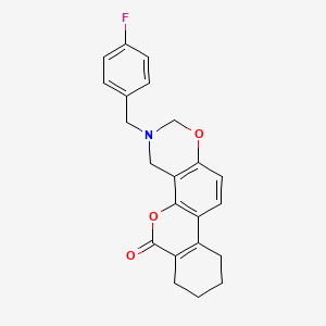 molecular formula C22H20FNO3 B11286642 3-(4-fluorobenzyl)-3,4,7,8,9,10-hexahydro-2H,6H-benzo[3,4]chromeno[8,7-e][1,3]oxazin-6-one 