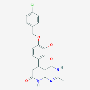 molecular formula C22H20ClN3O4 B11286746 5-{4-[(4-chlorobenzyl)oxy]-3-methoxyphenyl}-4-hydroxy-2-methyl-5,8-dihydropyrido[2,3-d]pyrimidin-7(6H)-one 