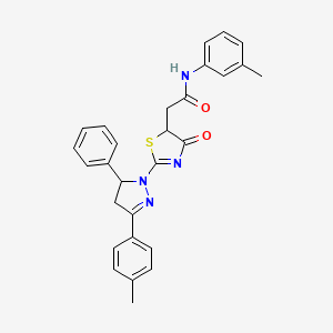 molecular formula C28H26N4O2S B11286800 N-(3-methylphenyl)-2-{2-[3-(4-methylphenyl)-5-phenyl-4,5-dihydro-1H-pyrazol-1-yl]-4-oxo-4,5-dihydro-1,3-thiazol-5-yl}acetamide 