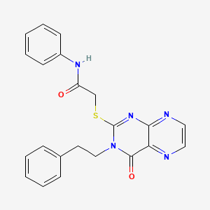 2-{[4-oxo-3-(2-phenylethyl)-3,4-dihydropteridin-2-yl]sulfanyl}-N-phenylacetamide