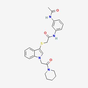 molecular formula C25H28N4O3S B11286854 N-(3-acetamidophenyl)-2-((1-(2-oxo-2-(piperidin-1-yl)ethyl)-1H-indol-3-yl)thio)acetamide 