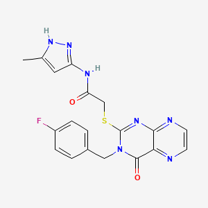 molecular formula C19H16FN7O2S B11286877 2-({3-[(4-fluorophenyl)methyl]-4-oxo-3,4-dihydropteridin-2-yl}sulfanyl)-N-(3-methyl-1H-pyrazol-5-yl)acetamide 