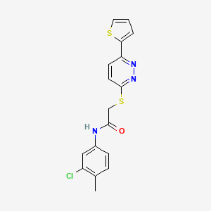 molecular formula C17H14ClN3OS2 B11286947 N-(3-chloro-4-methylphenyl)-2-((6-(thiophen-2-yl)pyridazin-3-yl)thio)acetamide 