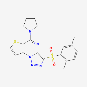 molecular formula C19H19N5O2S2 B11286971 2,5-Dimethylphenyl [5-(1-pyrrolidinyl)thieno[2,3-e][1,2,3]triazolo[1,5-a]pyrimidin-3-yl] sulfone 