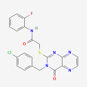 molecular formula C21H15ClFN5O2S B11286978 2-({3-[(4-chlorophenyl)methyl]-4-oxo-3,4-dihydropteridin-2-yl}sulfanyl)-N-(2-fluorophenyl)acetamide 