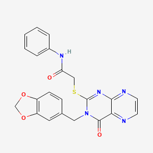 molecular formula C22H17N5O4S B11286987 2-({3-[(2H-1,3-benzodioxol-5-yl)methyl]-4-oxo-3,4-dihydropteridin-2-yl}sulfanyl)-N-phenylacetamide 