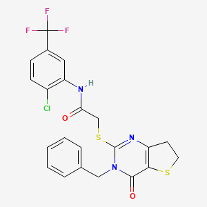 molecular formula C22H17ClF3N3O2S2 B11286998 2-((3-benzyl-4-oxo-3,4,6,7-tetrahydrothieno[3,2-d]pyrimidin-2-yl)thio)-N-(2-chloro-5-(trifluoromethyl)phenyl)acetamide 