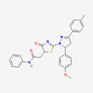 molecular formula C28H26N4O3S B11287068 2-{2-[5-(4-methoxyphenyl)-3-(4-methylphenyl)-4,5-dihydro-1H-pyrazol-1-yl]-4-oxo-4,5-dihydro-1,3-thiazol-5-yl}-N-phenylacetamide 