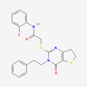 molecular formula C22H20FN3O2S2 B11287109 N-(2-fluorophenyl)-2-((4-oxo-3-phenethyl-3,4,6,7-tetrahydrothieno[3,2-d]pyrimidin-2-yl)thio)acetamide 