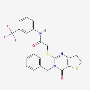 molecular formula C22H18F3N3O2S2 B11287129 2-({3-Benzyl-4-oxo-3H,4H,6H,7H-thieno[3,2-D]pyrimidin-2-YL}sulfanyl)-N-[3-(trifluoromethyl)phenyl]acetamide 