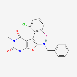 molecular formula C21H17ClFN3O3 B11287150 6-(benzylamino)-5-(2-chloro-6-fluorophenyl)-1,3-dimethylfuro[2,3-d]pyrimidine-2,4(1H,3H)-dione 