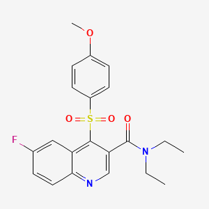 molecular formula C21H21FN2O4S B11287156 N,N-Diethyl-6-fluoro-4-(4-methoxybenzenesulfonyl)quinoline-3-carboxamide 