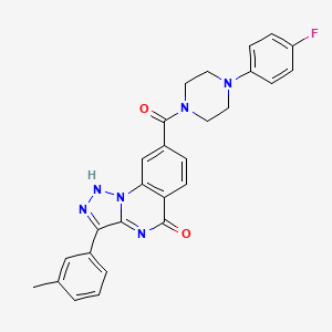 molecular formula C27H23FN6O2 B11287204 8-(4-(4-fluorophenyl)piperazine-1-carbonyl)-3-(m-tolyl)-[1,2,3]triazolo[1,5-a]quinazolin-5(4H)-one 