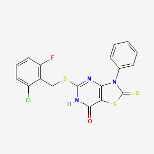 5-((2-chloro-6-fluorobenzyl)thio)-3-phenyl-2-thioxo-2,3-dihydrothiazolo[4,5-d]pyrimidin-7(6H)-one