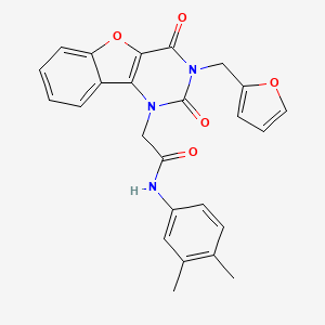 molecular formula C25H21N3O5 B11287281 N-(3,4-dimethylphenyl)-2-(3-(furan-2-ylmethyl)-2,4-dioxo-3,4-dihydrobenzofuro[3,2-d]pyrimidin-1(2H)-yl)acetamide 