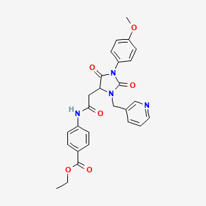 molecular formula C27H26N4O6 B11287287 Ethyl 4-({[1-(4-methoxyphenyl)-2,5-dioxo-3-(pyridin-3-ylmethyl)imidazolidin-4-yl]acetyl}amino)benzoate 