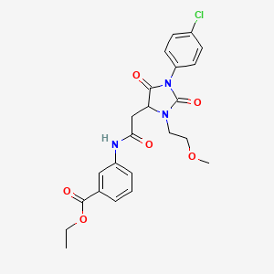 molecular formula C23H24ClN3O6 B11287299 Ethyl 3-({[1-(4-chlorophenyl)-3-(2-methoxyethyl)-2,5-dioxoimidazolidin-4-yl]acetyl}amino)benzoate 