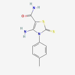 molecular formula C11H11N3OS2 B11287335 4-Amino-3-(4-methylphenyl)-2-thioxo-2,3-dihydro-1,3-thiazole-5-carboxamide 