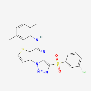 molecular formula C21H16ClN5O2S2 B11287342 N-{3-[(3-Chlorophenyl)sulfonyl]thieno[2,3-E][1,2,3]triazolo[1,5-A]pyrimidin-5-YL}-N-(2,5-dimethylphenyl)amine 