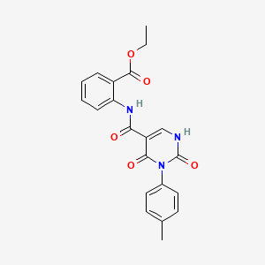 molecular formula C21H19N3O5 B11287365 Ethyl 2-(2,4-dioxo-3-(p-tolyl)-1,2,3,4-tetrahydropyrimidine-5-carboxamido)benzoate 