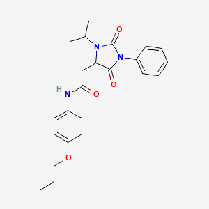 molecular formula C23H27N3O4 B11287373 2-[2,5-dioxo-1-phenyl-3-(propan-2-yl)imidazolidin-4-yl]-N-(4-propoxyphenyl)acetamide 