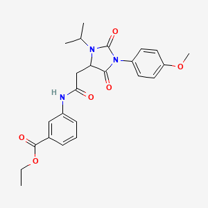 molecular formula C24H27N3O6 B11287410 Ethyl 3-({[1-(4-methoxyphenyl)-2,5-dioxo-3-(propan-2-yl)imidazolidin-4-yl]acetyl}amino)benzoate 