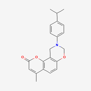 molecular formula C21H21NO3 B11287509 9-(4-isopropylphenyl)-4-methyl-9,10-dihydro-2H,8H-chromeno[8,7-e][1,3]oxazin-2-one 