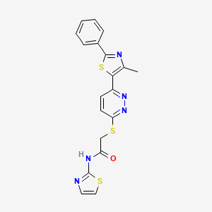 molecular formula C19H15N5OS3 B11287530 2-((6-(4-methyl-2-phenylthiazol-5-yl)pyridazin-3-yl)thio)-N-(thiazol-2-yl)acetamide 