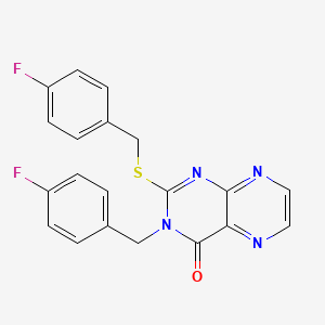 molecular formula C20H14F2N4OS B11287549 3-[(4-Fluorophenyl)methyl]-2-{[(4-fluorophenyl)methyl]sulfanyl}-3,4-dihydropteridin-4-one 