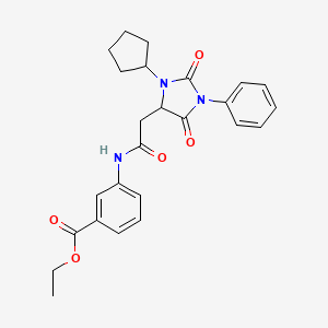 Ethyl 3-[2-(3-cyclopentyl-2,5-dioxo-1-phenylimidazolidin-4-YL)acetamido]benzoate