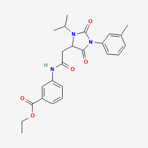 molecular formula C24H27N3O5 B11287577 Ethyl 3-({[1-(3-methylphenyl)-2,5-dioxo-3-(propan-2-yl)imidazolidin-4-yl]acetyl}amino)benzoate 