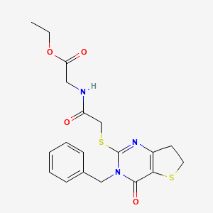 molecular formula C19H21N3O4S2 B11287640 Ethyl 2-(2-((3-benzyl-4-oxo-3,4,6,7-tetrahydrothieno[3,2-d]pyrimidin-2-yl)thio)acetamido)acetate 