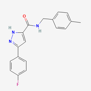 molecular formula C18H16FN3O B11287692 3-(4-fluorophenyl)-N-[(4-methylphenyl)methyl]-1H-pyrazole-5-carboxamide 