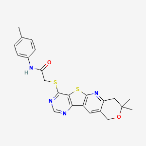 molecular formula C23H22N4O2S2 B11287715 2-[(5,5-dimethyl-6-oxa-17-thia-2,12,14-triazatetracyclo[8.7.0.03,8.011,16]heptadeca-1,3(8),9,11,13,15-hexaen-15-yl)sulfanyl]-N-(4-methylphenyl)acetamide CAS No. 4876-67-9