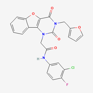 molecular formula C23H15ClFN3O5 B11287725 N-(3-chloro-4-fluorophenyl)-2-(3-(furan-2-ylmethyl)-2,4-dioxo-3,4-dihydrobenzofuro[3,2-d]pyrimidin-1(2H)-yl)acetamide 