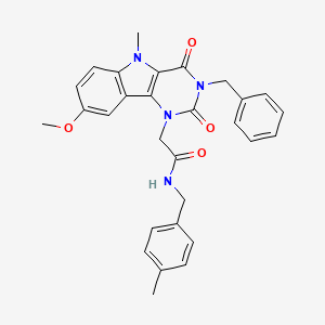 molecular formula C29H28N4O4 B11287736 2-(3-benzyl-8-methoxy-5-methyl-2,4-dioxo-2,3,4,5-tetrahydro-1H-pyrimido[5,4-b]indol-1-yl)-N-(4-methylbenzyl)acetamide 