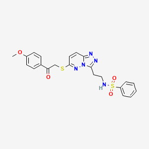 molecular formula C22H21N5O4S2 B11287749 N-(2-(6-((2-(4-methoxyphenyl)-2-oxoethyl)thio)-[1,2,4]triazolo[4,3-b]pyridazin-3-yl)ethyl)benzenesulfonamide 