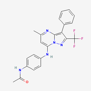 molecular formula C22H18F3N5O B11287809 N-(4-{[5-methyl-3-phenyl-2-(trifluoromethyl)pyrazolo[1,5-a]pyrimidin-7-yl]amino}phenyl)acetamide 