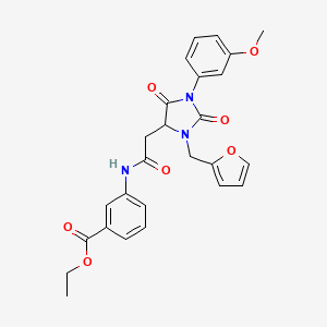 molecular formula C26H25N3O7 B11287811 Ethyl 3-({[3-(furan-2-ylmethyl)-1-(3-methoxyphenyl)-2,5-dioxoimidazolidin-4-yl]acetyl}amino)benzoate 