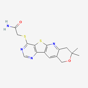 2-[(5,5-dimethyl-6-oxa-17-thia-2,12,14-triazatetracyclo[8.7.0.03,8.011,16]heptadeca-1,3(8),9,11,13,15-hexaen-15-yl)sulfanyl]acetamide