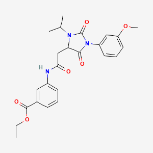 molecular formula C24H27N3O6 B11287827 Ethyl 3-({[1-(3-methoxyphenyl)-2,5-dioxo-3-(propan-2-yl)imidazolidin-4-yl]acetyl}amino)benzoate 