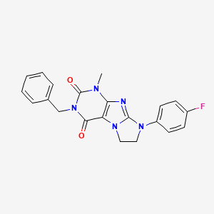 molecular formula C21H18FN5O2 B11287880 3-benzyl-8-(4-fluorophenyl)-1-methyl-7,8-dihydro-1H-imidazo[2,1-f]purine-2,4(3H,6H)-dione 