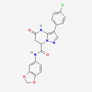 molecular formula C20H15ClN4O4 B11287910 N-(1,3-benzodioxol-5-yl)-3-(4-chlorophenyl)-5-hydroxy-6,7-dihydropyrazolo[1,5-a]pyrimidine-7-carboxamide 