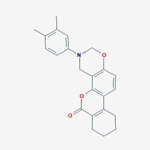 molecular formula C23H23NO3 B11287928 3-(3,4-dimethylphenyl)-3,4,7,8,9,10-hexahydro-2H,6H-benzo[3,4]chromeno[8,7-e][1,3]oxazin-6-one 