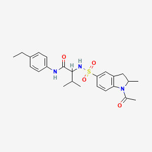 molecular formula C24H31N3O4S B11287960 2-(1-Acetyl-2-methyl-2,3-dihydro-1H-indole-5-sulfonamido)-N-(4-ethylphenyl)-3-methylbutanamide 