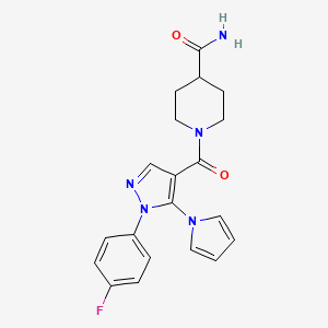 molecular formula C20H20FN5O2 B11288023 1-{[1-(4-fluorophenyl)-5-(1H-pyrrol-1-yl)-1H-pyrazol-4-yl]carbonyl}piperidine-4-carboxamide 