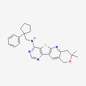 5,5-dimethyl-N-[(1-phenylcyclopentyl)methyl]-6-oxa-17-thia-2,12,14-triazatetracyclo[8.7.0.03,8.011,16]heptadeca-1,3(8),9,11,13,15-hexaen-15-amine