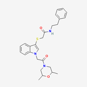 2-((1-(2-(2,6-dimethylmorpholino)-2-oxoethyl)-1H-indol-3-yl)thio)-N-phenethylacetamide