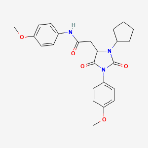 molecular formula C24H27N3O5 B11288076 2-[3-cyclopentyl-1-(4-methoxyphenyl)-2,5-dioxoimidazolidin-4-yl]-N-(4-methoxyphenyl)acetamide 