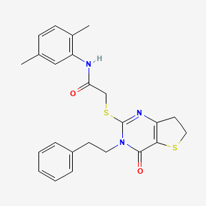 molecular formula C24H25N3O2S2 B11288142 N-(2,5-dimethylphenyl)-2-((4-oxo-3-phenethyl-3,4,6,7-tetrahydrothieno[3,2-d]pyrimidin-2-yl)thio)acetamide 